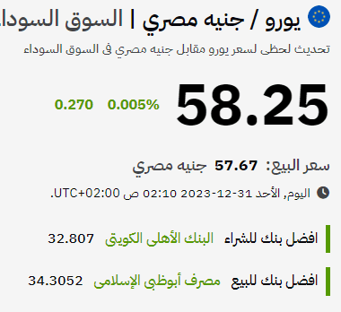 سعر اليورو في السوق السوداء اليوم الاحد 31-12-2023 في الأسواق المصرية