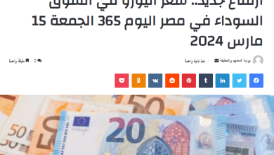 ارتفاع جديد.. سعر اليورو في السوق السوداء في مصر اليوم 365 الجمعة 15 مارس 2024